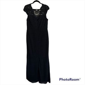 ADRIANNA PAPELL Women’s Sz 14 Dress Navy Blue Lace Bandage Stretch Long in EUC